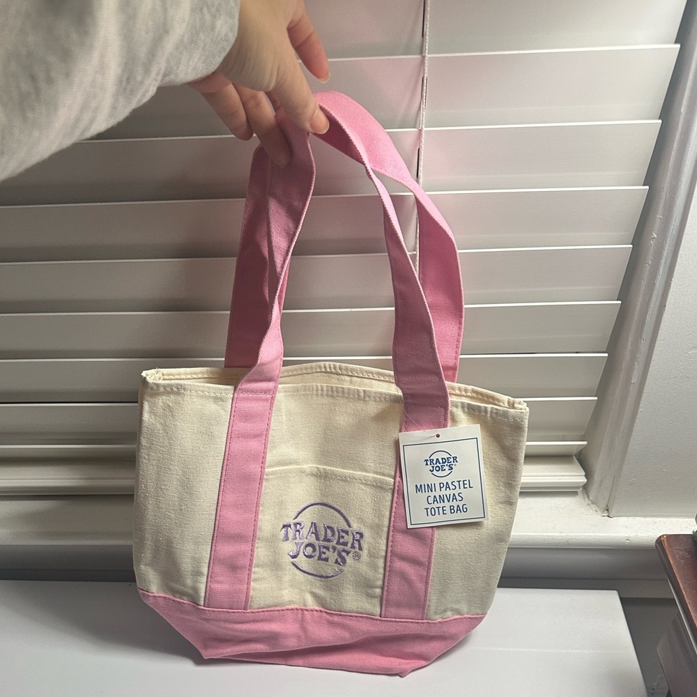 Trader Joe's Pink & Cream Mini Canvas Tote Bag